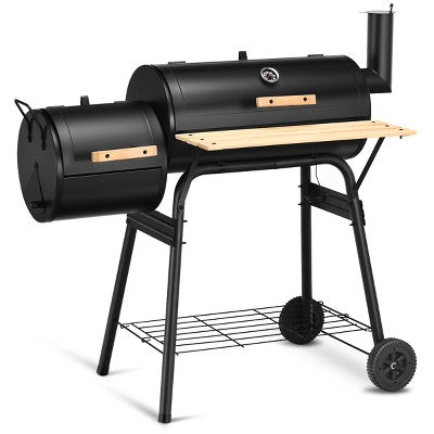Outdoor Charcoal Barbecue Pit with Smoker Chamber