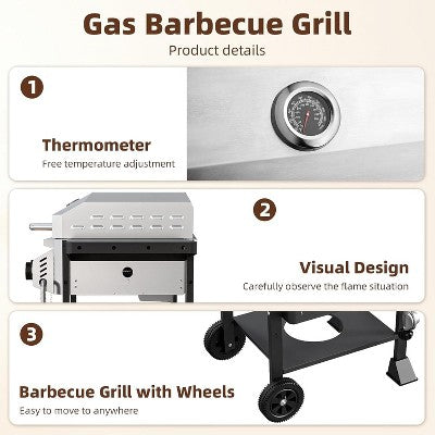 Portable Two-Burner Propane Grill with Folding Shelves