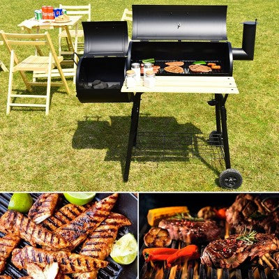 Outdoor Charcoal Barbecue Pit with Smoker Chamber