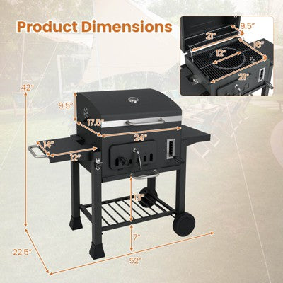 Barrel Charcoal Grill with Folding Side Tables