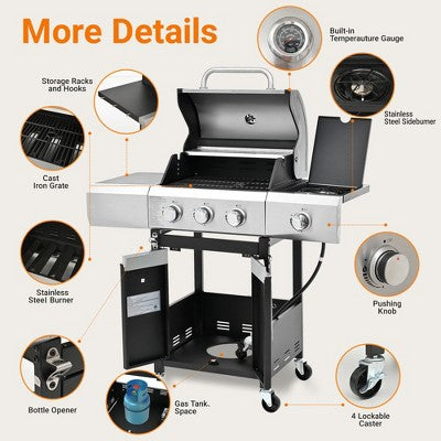 Three-Burner Gas Grill with Side Burner Cover