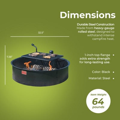 Steel Fire Pit Ring with Cooking Grate