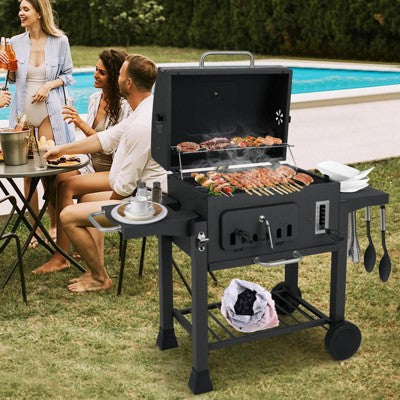 Barrel Charcoal Grill with Folding Side Tables