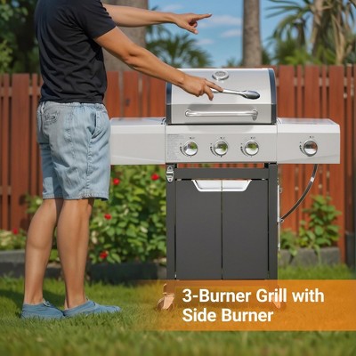 Three-Burner Gas Grill with Side Burner Cover