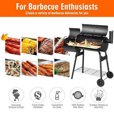 Outdoor Charcoal Barbecue Pit with Smoker Chamber